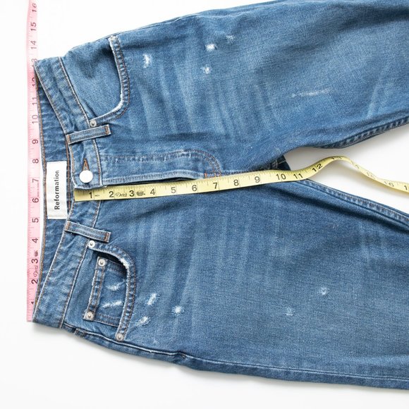 Reformation Winona Jeans Slim Cigarette Mid Rise Denim Distressed Blue Size 25 - Picture 8 of 8